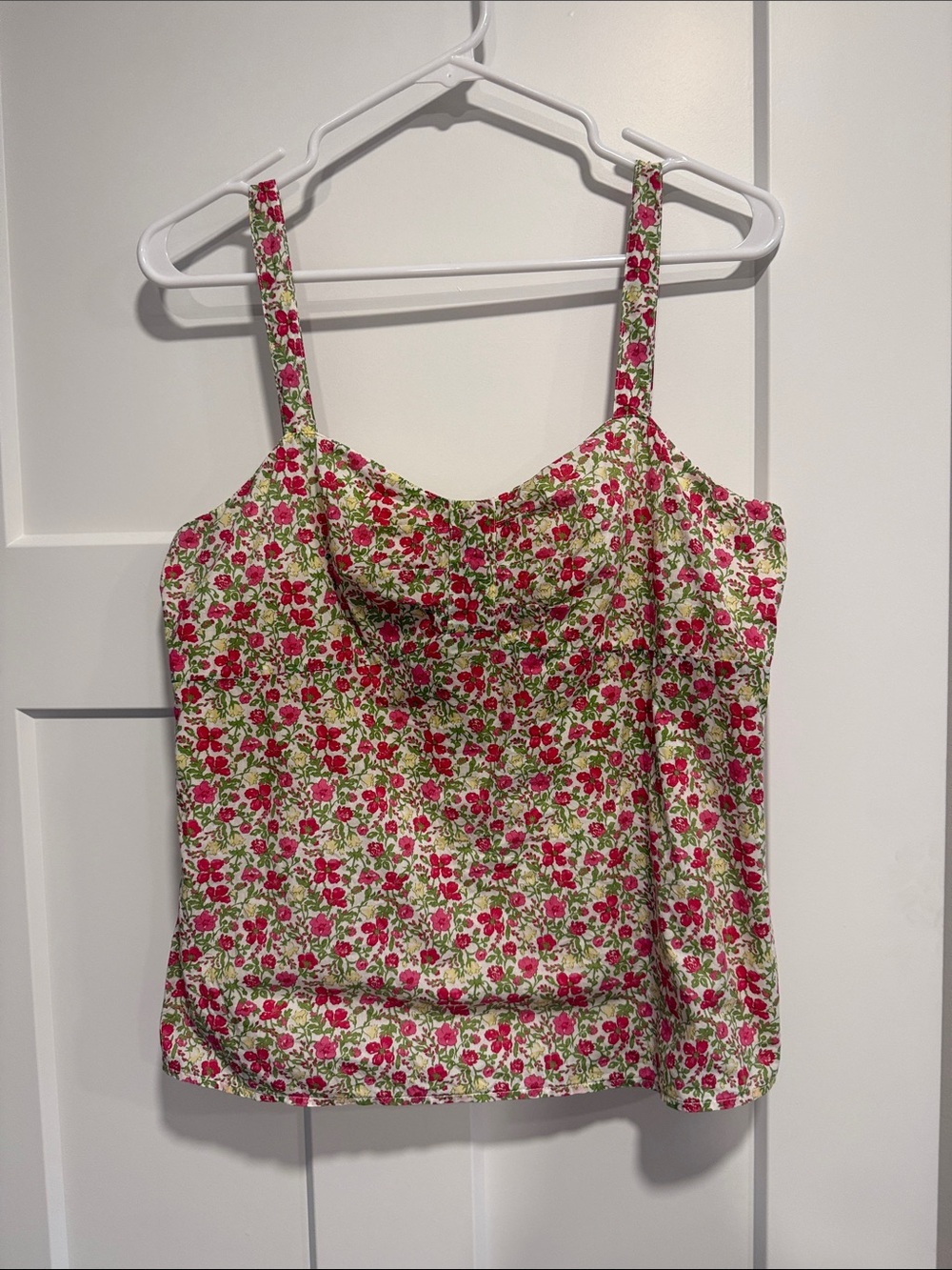 Garnet Hill Floral Cotton Sweetheart Cami Tank Top Size 10 Cottagecore Made USA
